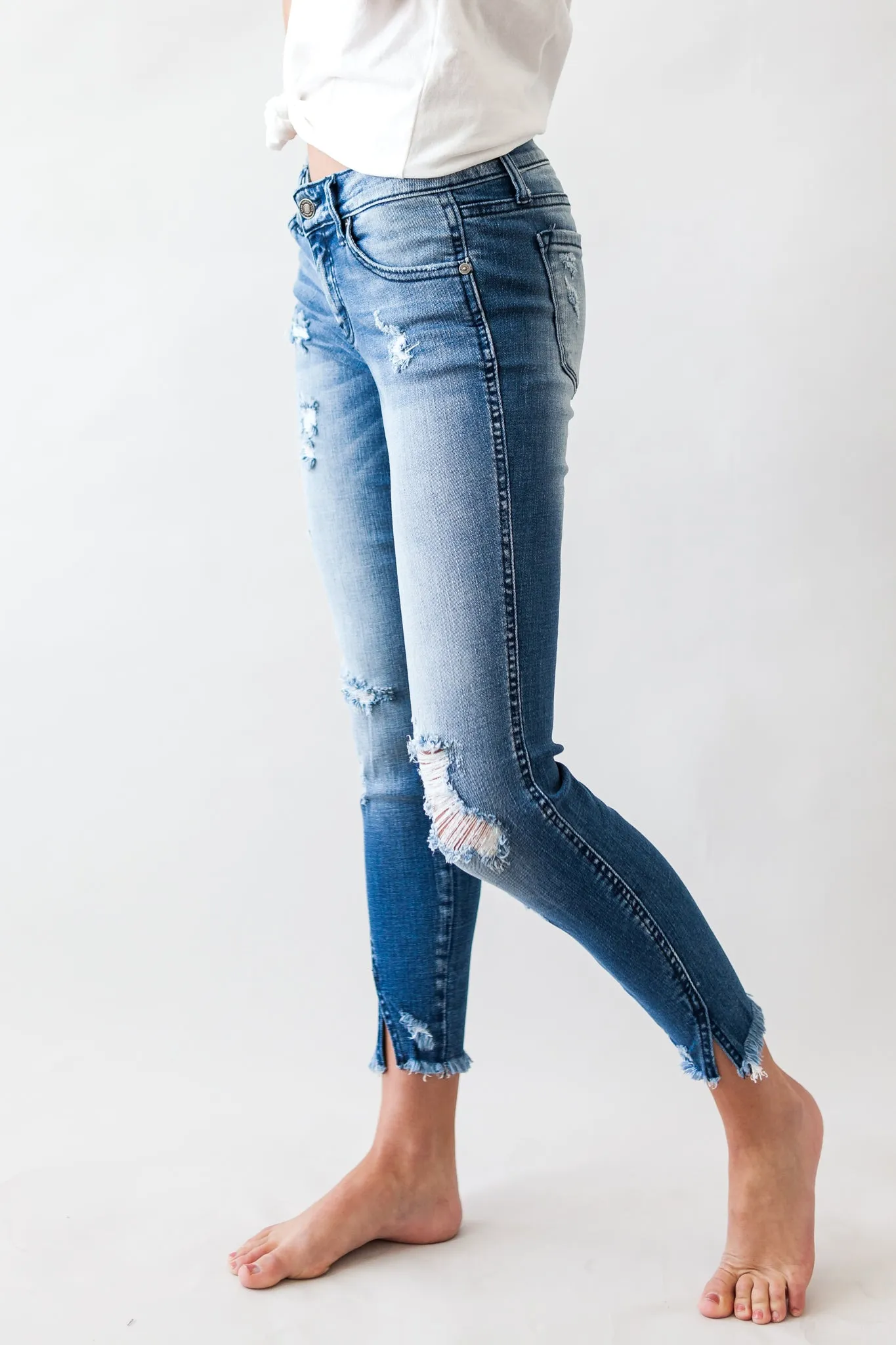 Time To Split Kancan Medium Wash Split Ankle Skinny