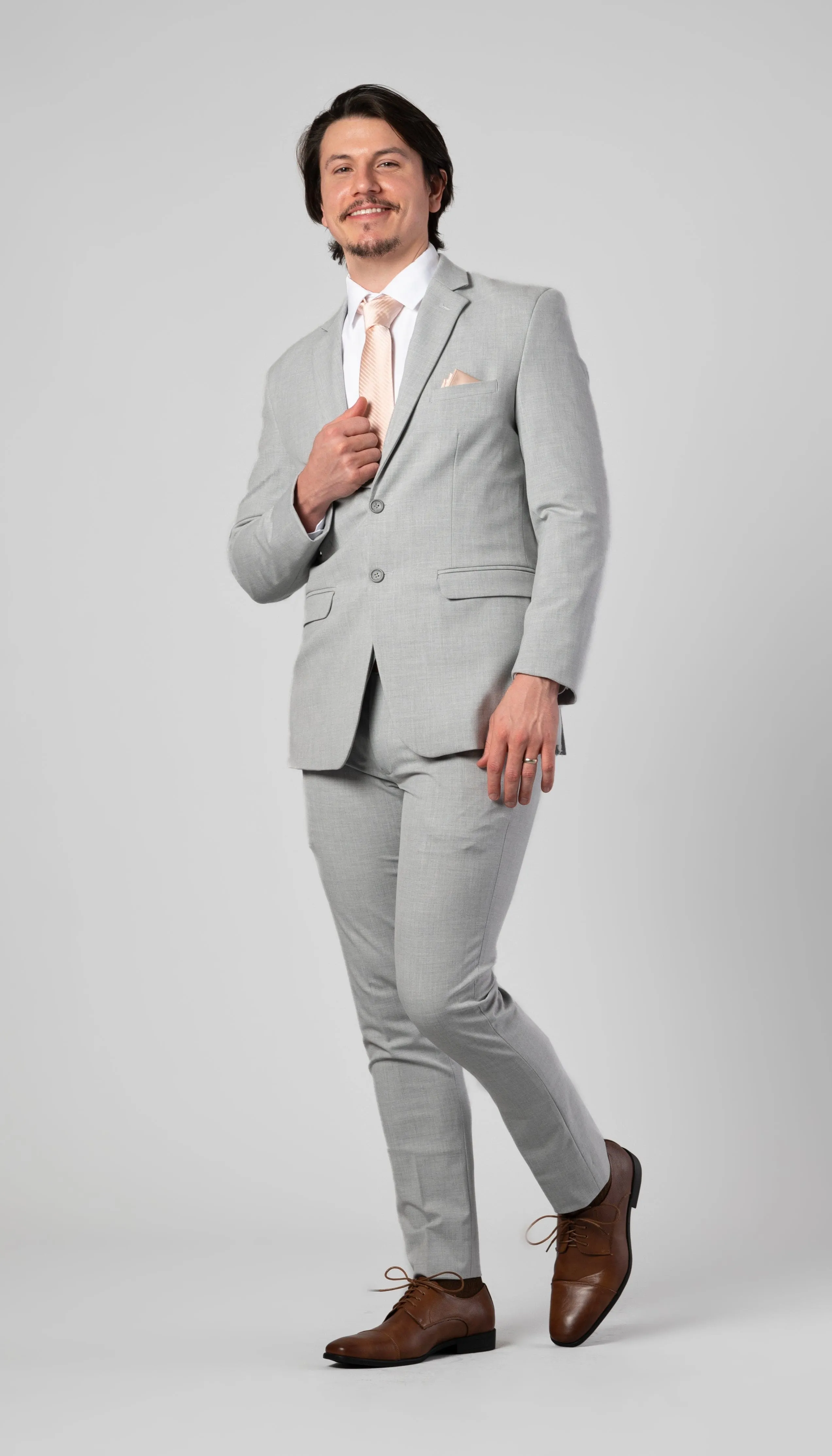 Trim Fit 2 Piece Suit Light Grey