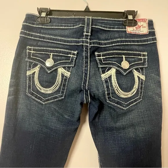 True Religion Jeans Twisted Flare Rainbow Joey World Tour Distressed Blue 28