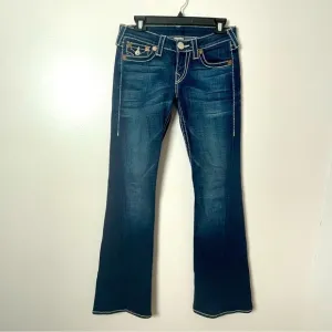 True Religion Jeans Twisted Flare Rainbow Joey World Tour Distressed Blue 28