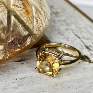 Ultra Glam Cushion Cut Citrine Double Claw Yellow Gold Ring