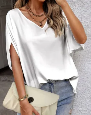 VERONICA SATIN STYLE SILKY BLOUSE - WHITE