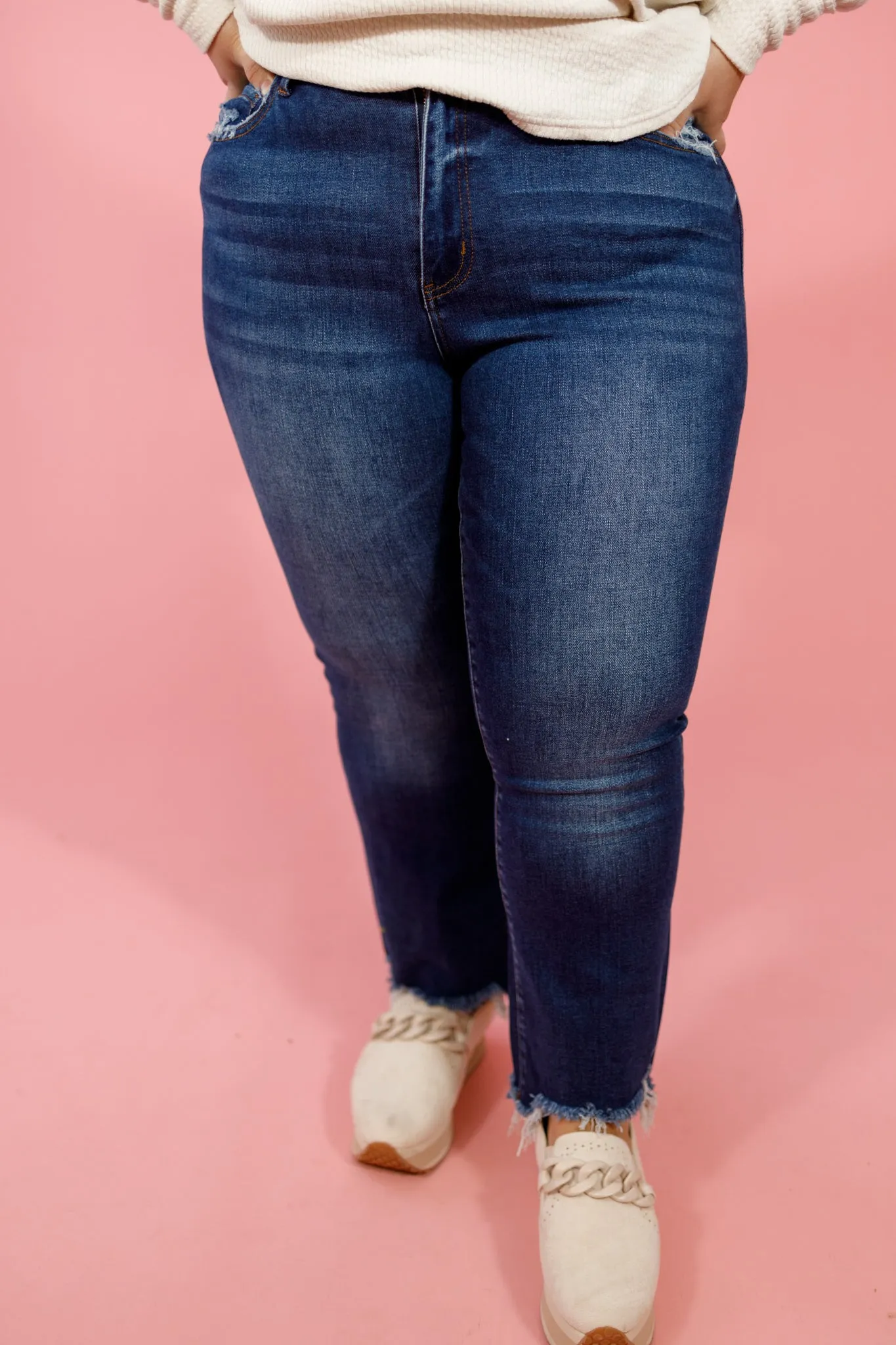 VERVET Ankle Flare Frayed Hem Jeans, REG   CURVY