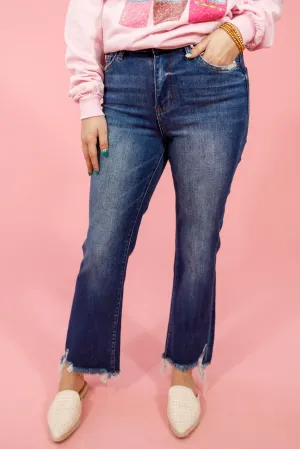 VERVET Ankle Flare Frayed Hem Jeans, REG   CURVY
