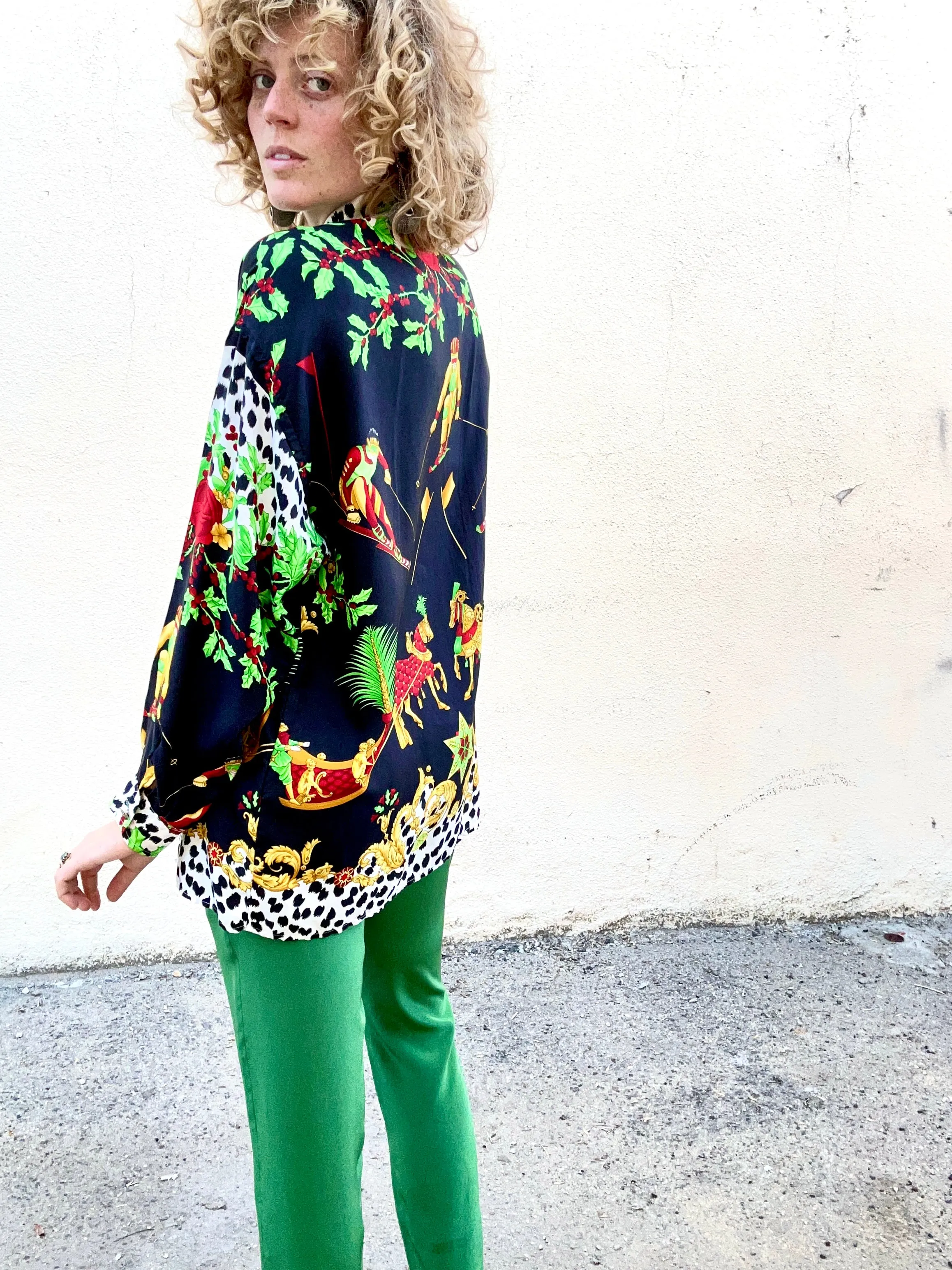 Vintage Versace Silk Shirt With Skiers