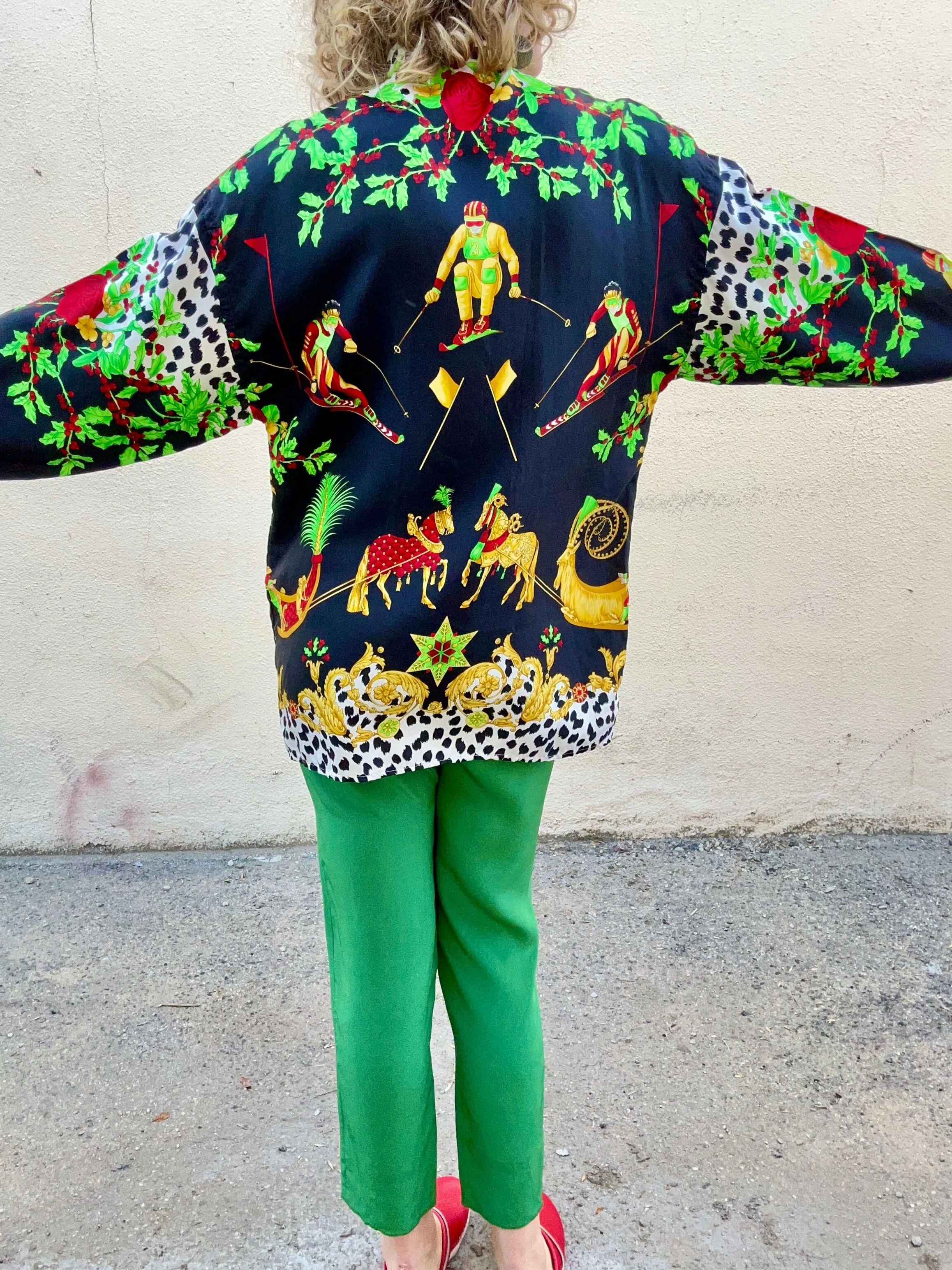 Vintage Versace Silk Shirt With Skiers