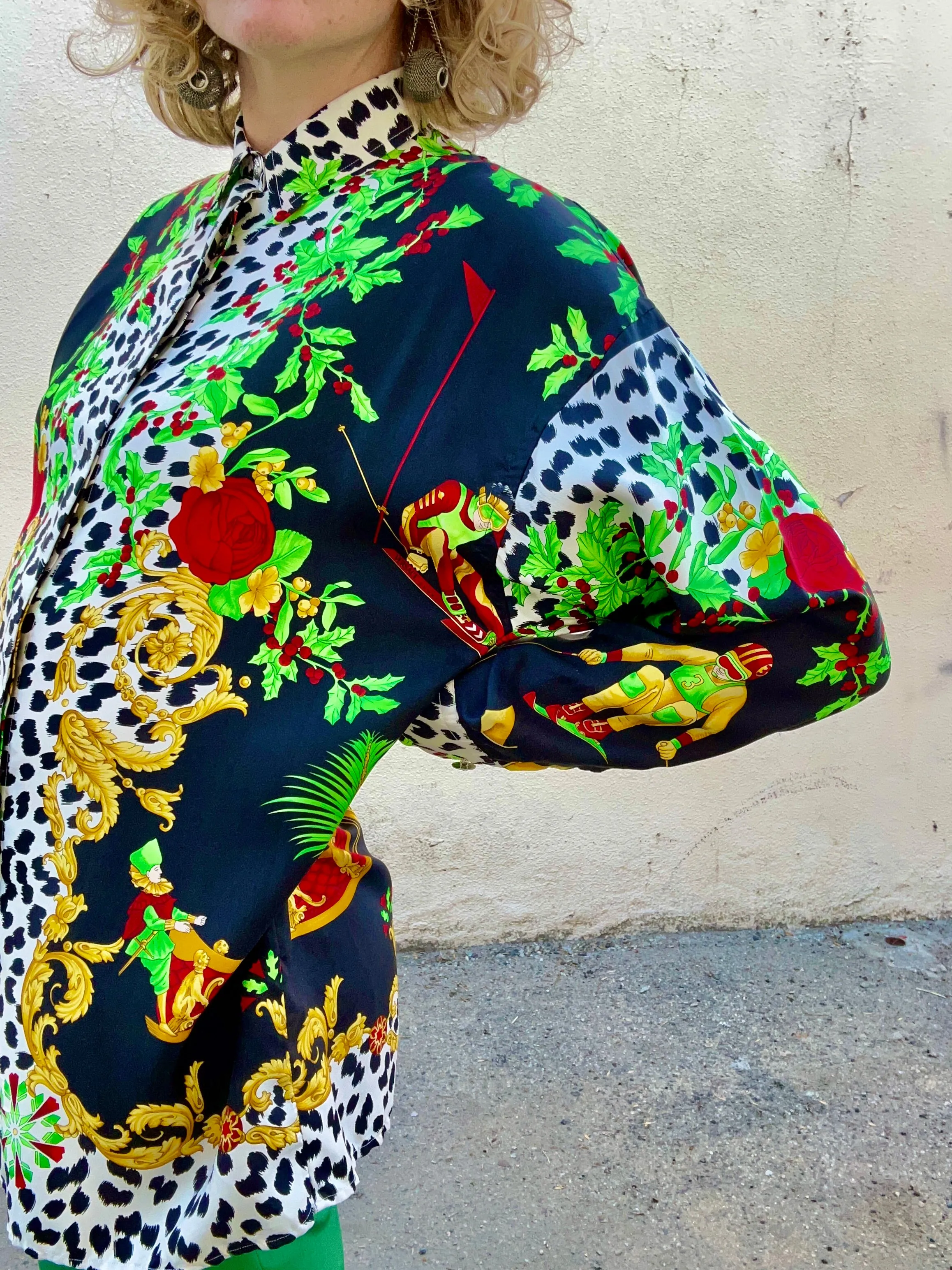 Vintage Versace Silk Shirt With Skiers
