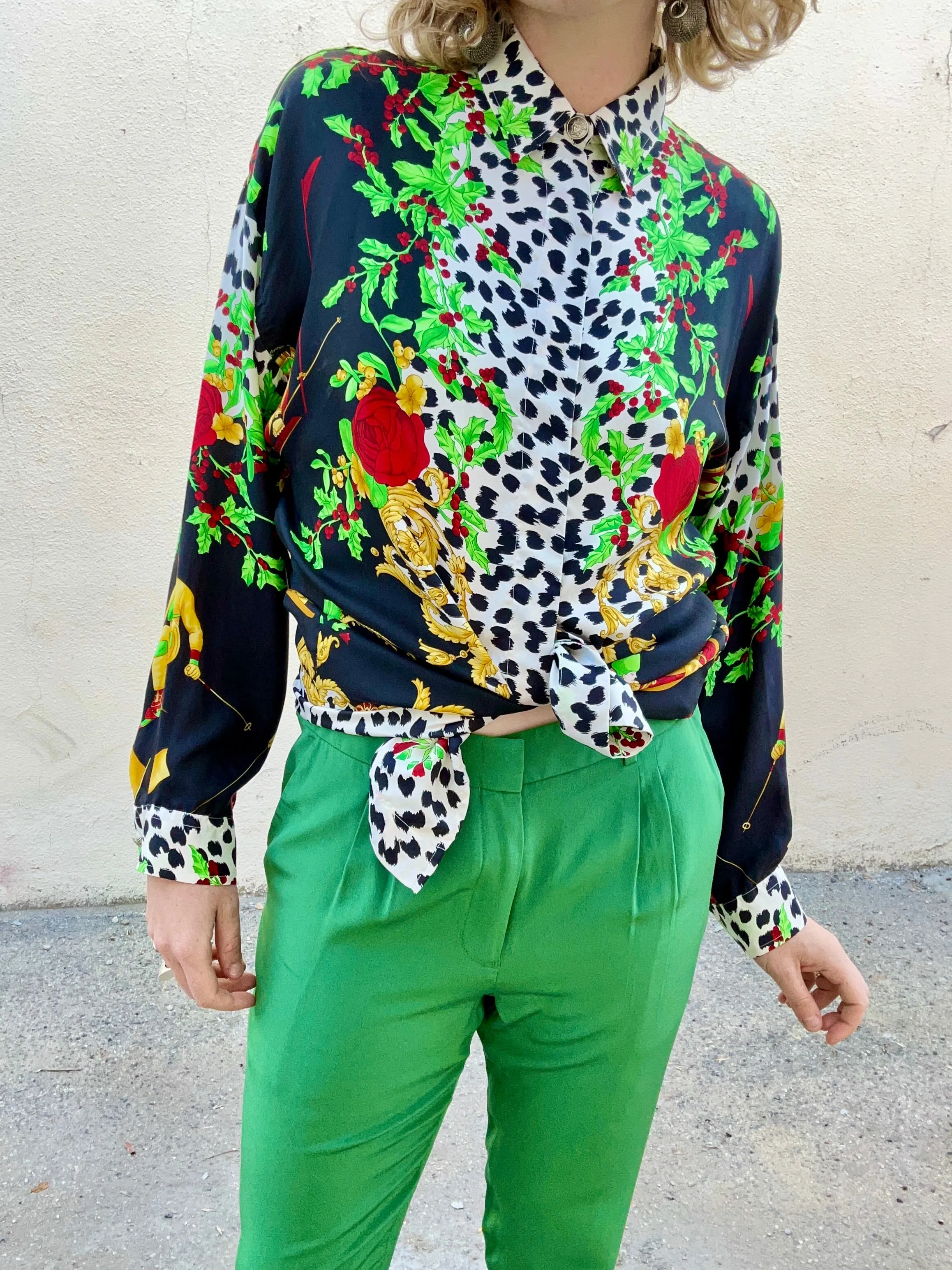Vintage Versace Silk Shirt With Skiers