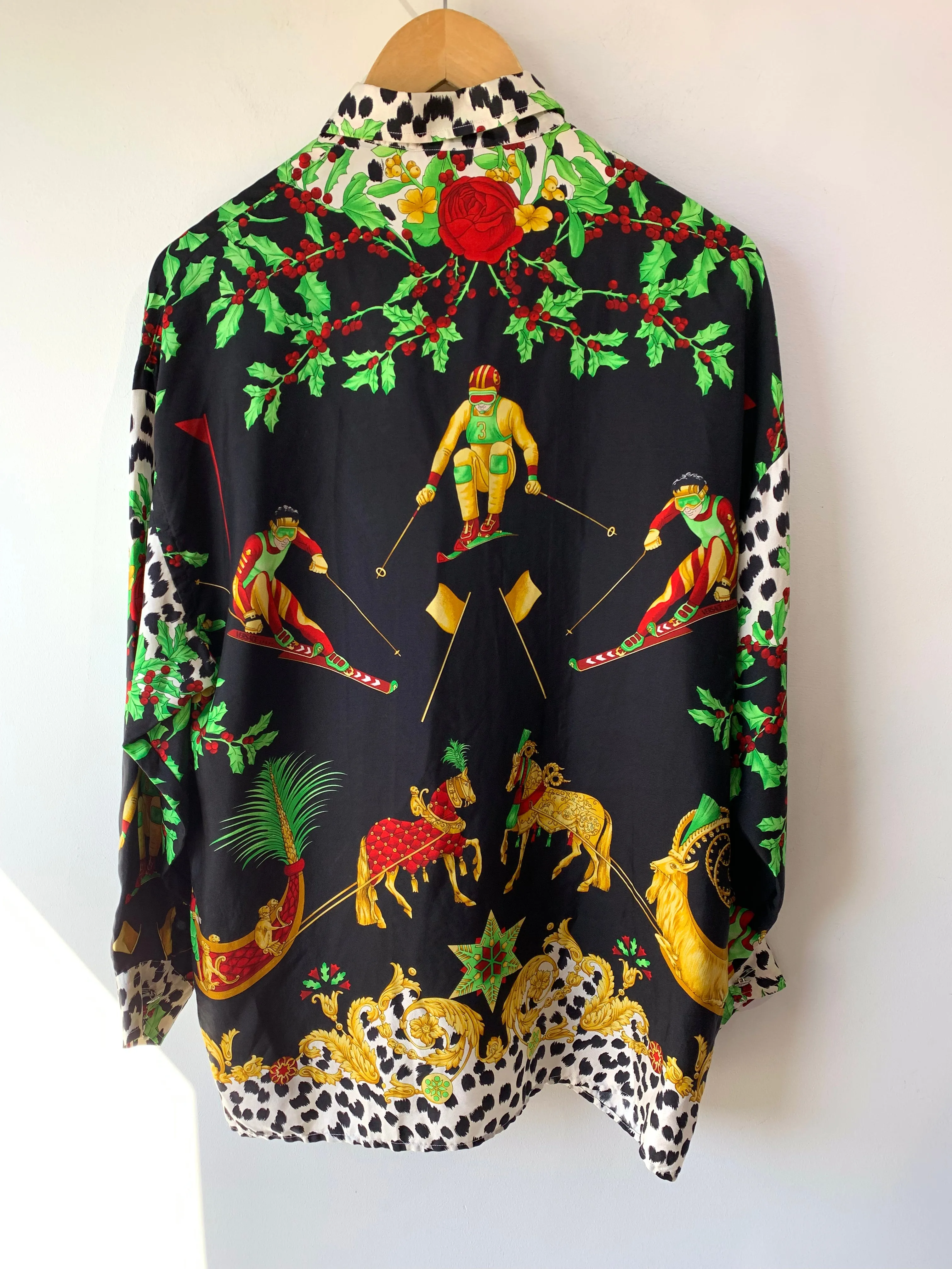 Vintage Versace Silk Shirt With Skiers