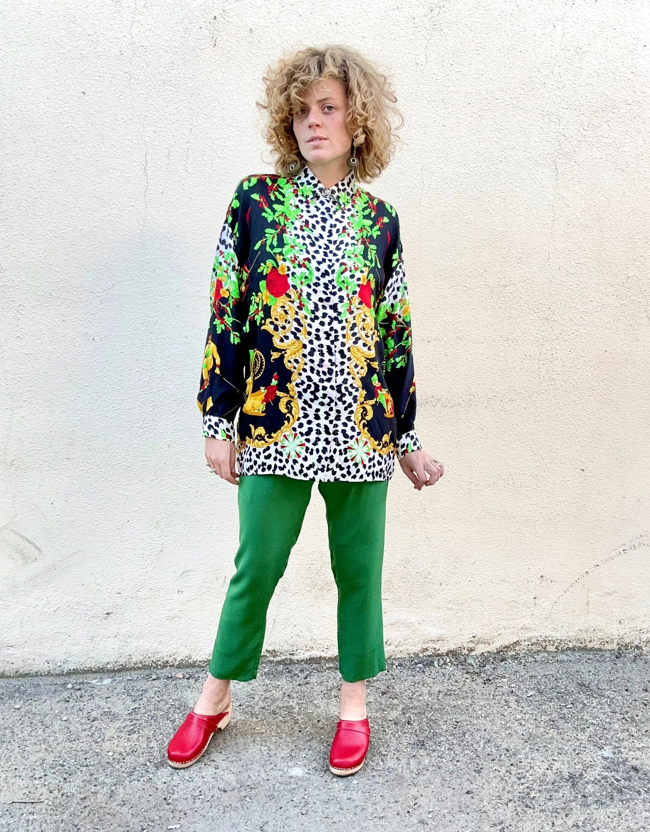 Vintage Versace Silk Shirt With Skiers