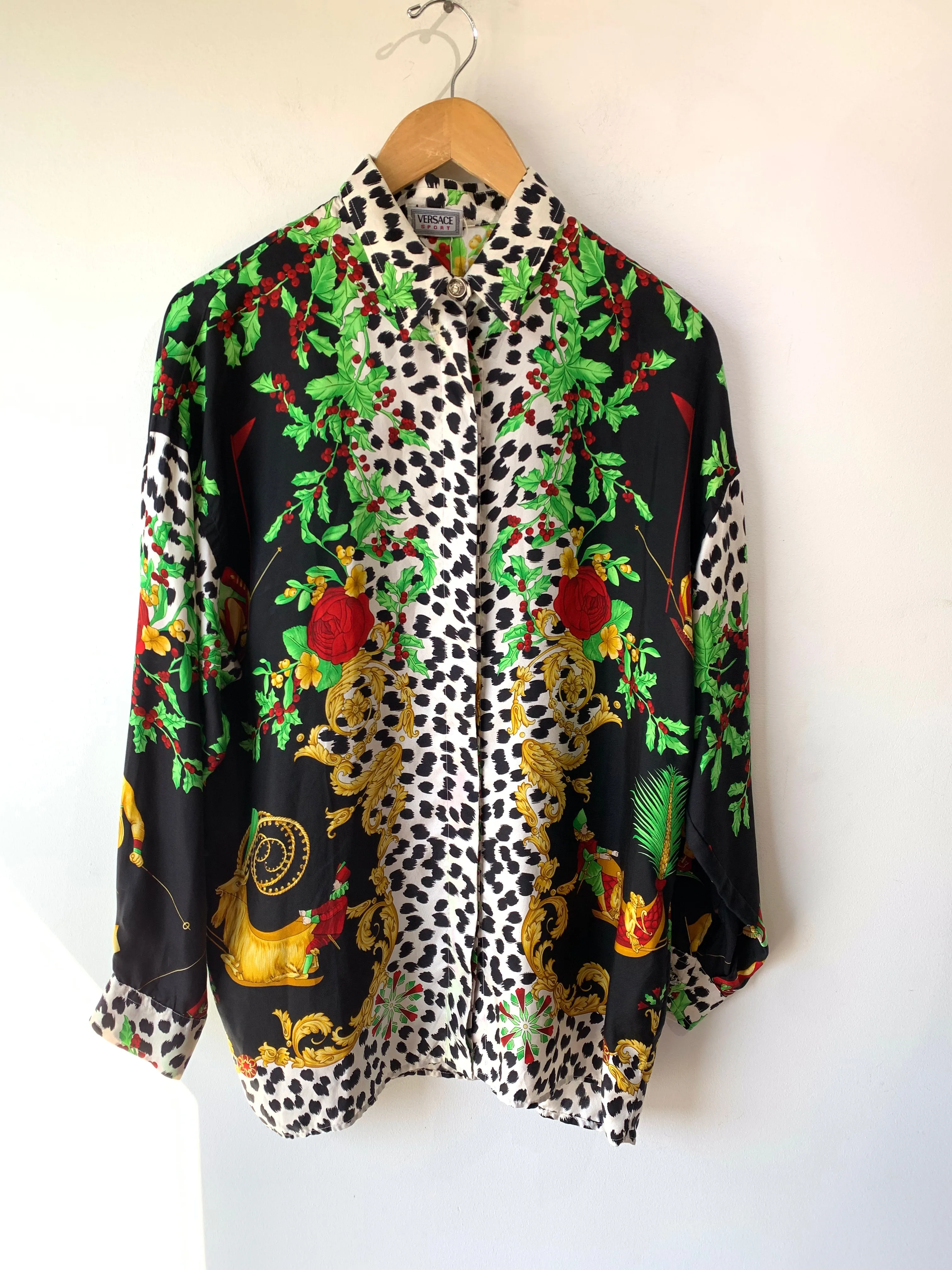 Vintage Versace Silk Shirt With Skiers
