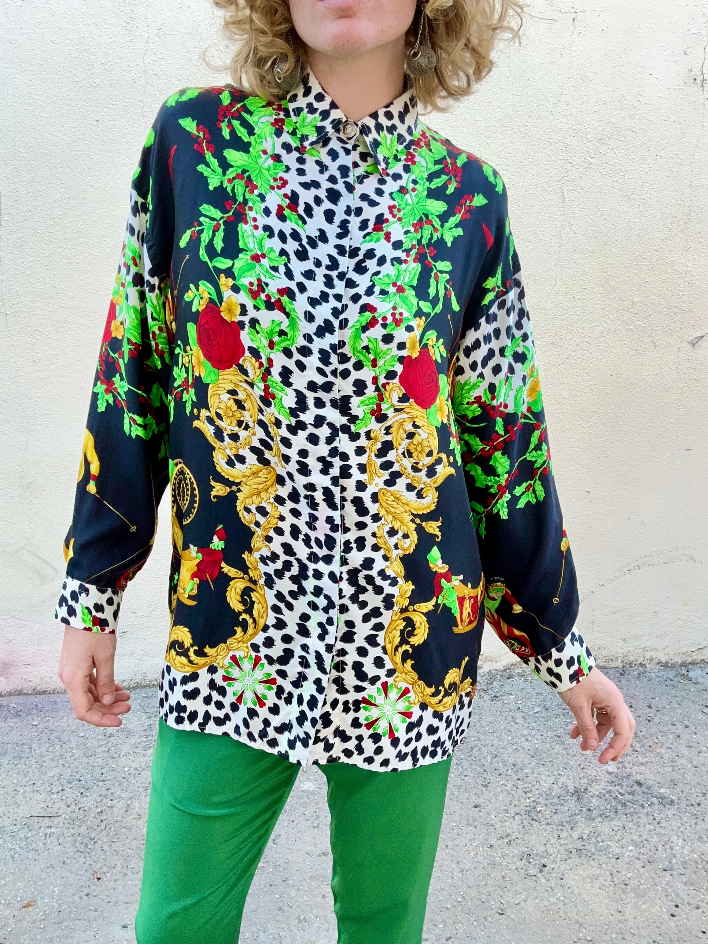 Vintage Versace Silk Shirt With Skiers