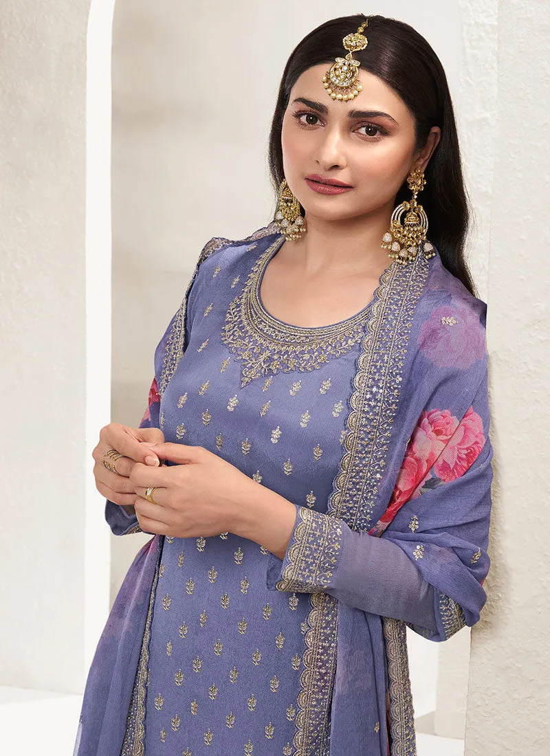 Violet Blue Traditional Sequence Embroidery Sharara Style Suit