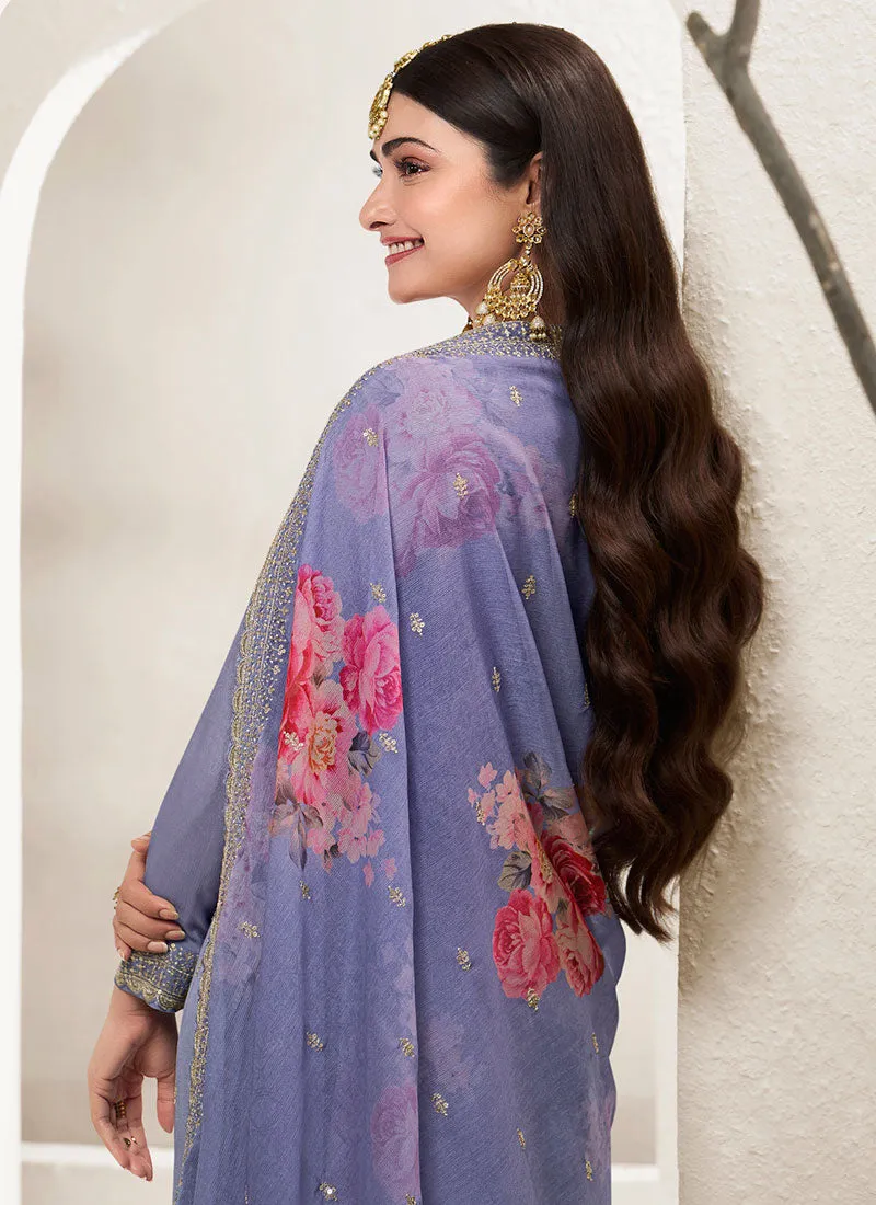 Violet Blue Traditional Sequence Embroidery Sharara Style Suit