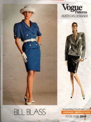 Vogue American Designer 2048 BILL BLASS Womens Double Breasted Jacket & Slim Skirt 1980s Vintage Sewing Pattern Size 14 Bust 36 inches