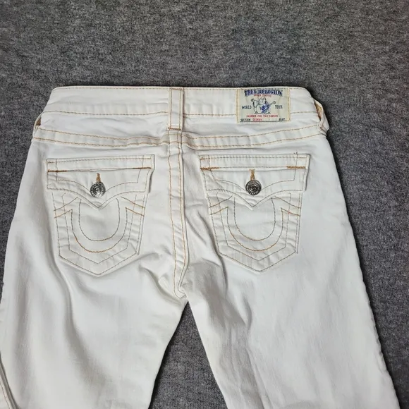 Vtg True Religion Womens 28×33 Skinny Jeans Flap Pockets Thick Stitch Low Raise