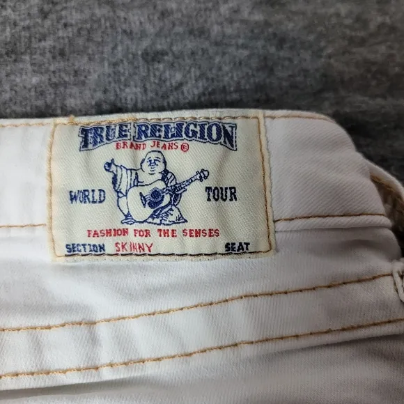 Vtg True Religion Womens 28×33 Skinny Jeans Flap Pockets Thick Stitch Low Raise