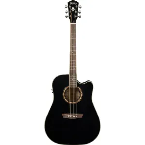 Washburn WD10SCEB Dreadnought Semi-Acoustic Guitar - Black (Discontinued)