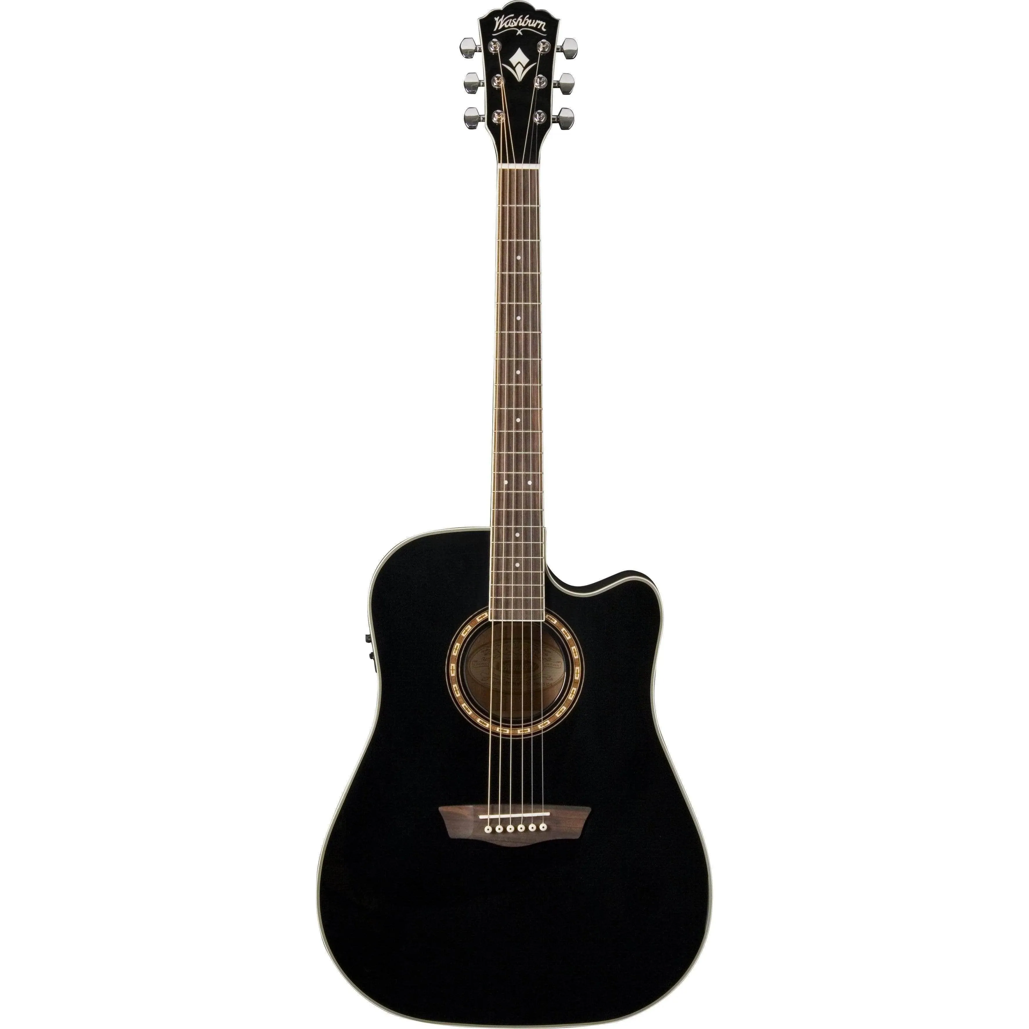 Washburn WD10SCEB Dreadnought Semi-Acoustic Guitar - Black (Discontinued)