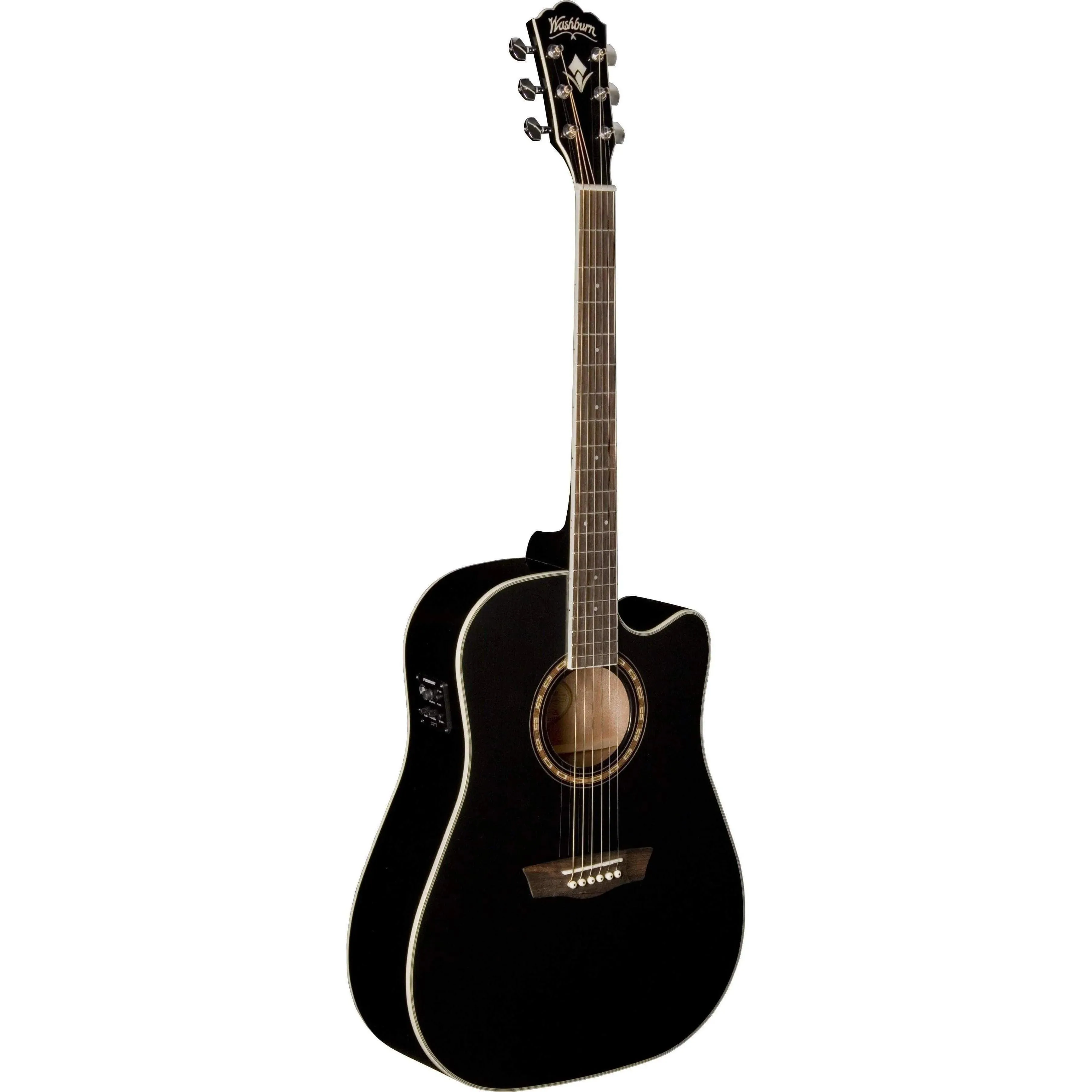 Washburn WD10SCEB Dreadnought Semi-Acoustic Guitar - Black (Discontinued)