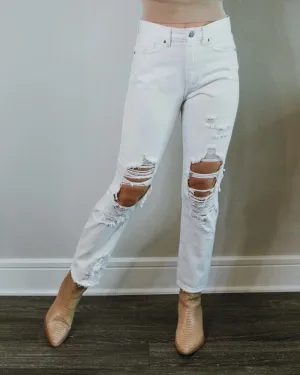 White Distressed Straight Jeans | JBD