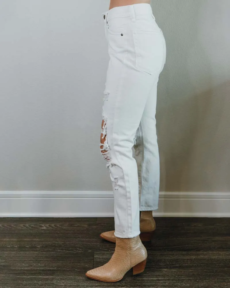 White Distressed Straight Jeans | JBD