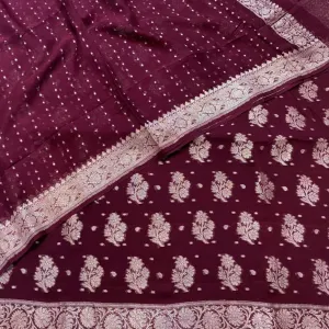 Wine Banarasi Georgette Zari Weaves Suit