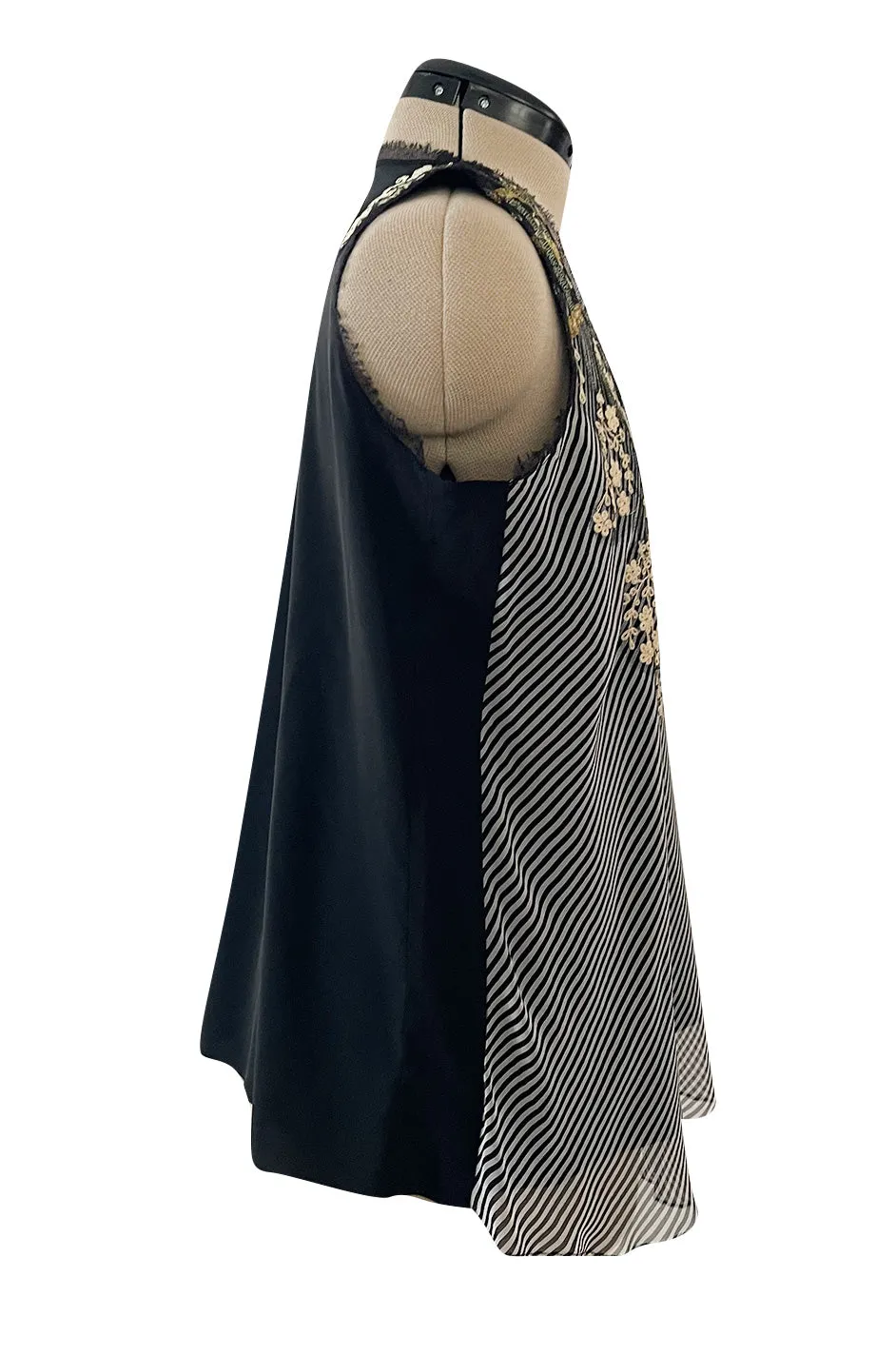 Wonderful Little Upcycled Black & White Striped Silk Chiffon Top W Hand Applied Twenties Details