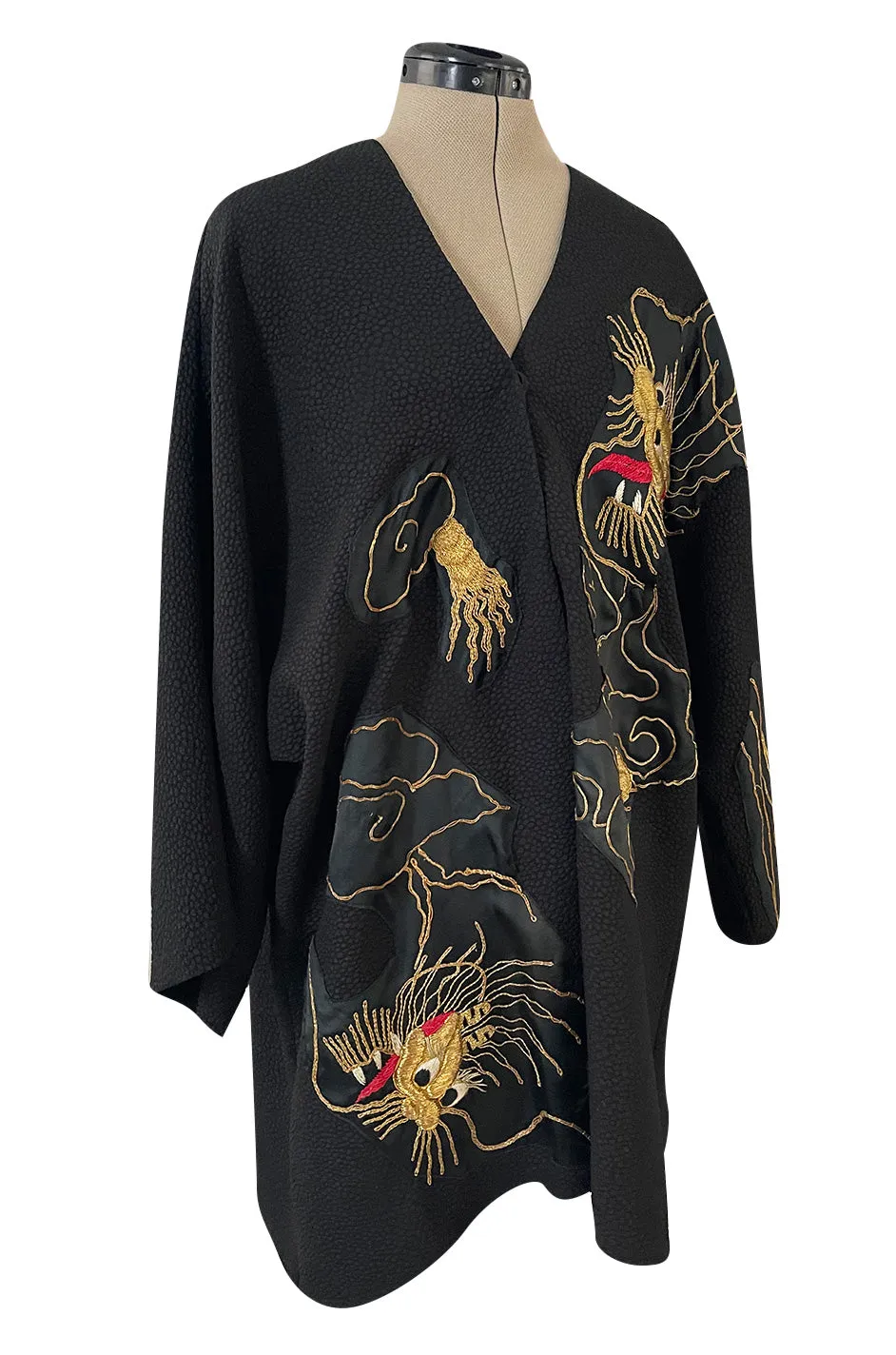 Wonderful Upcycled Vintage Kimono Fabric Top w Hand Applied Gold Metal Thread Dragons