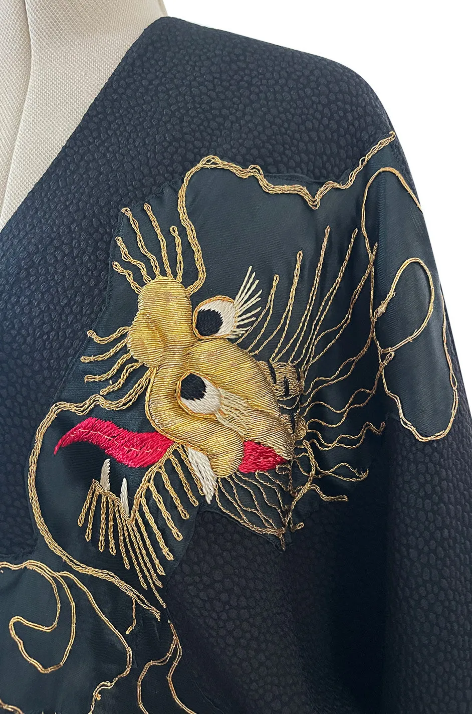 Wonderful Upcycled Vintage Kimono Fabric Top w Hand Applied Gold Metal Thread Dragons