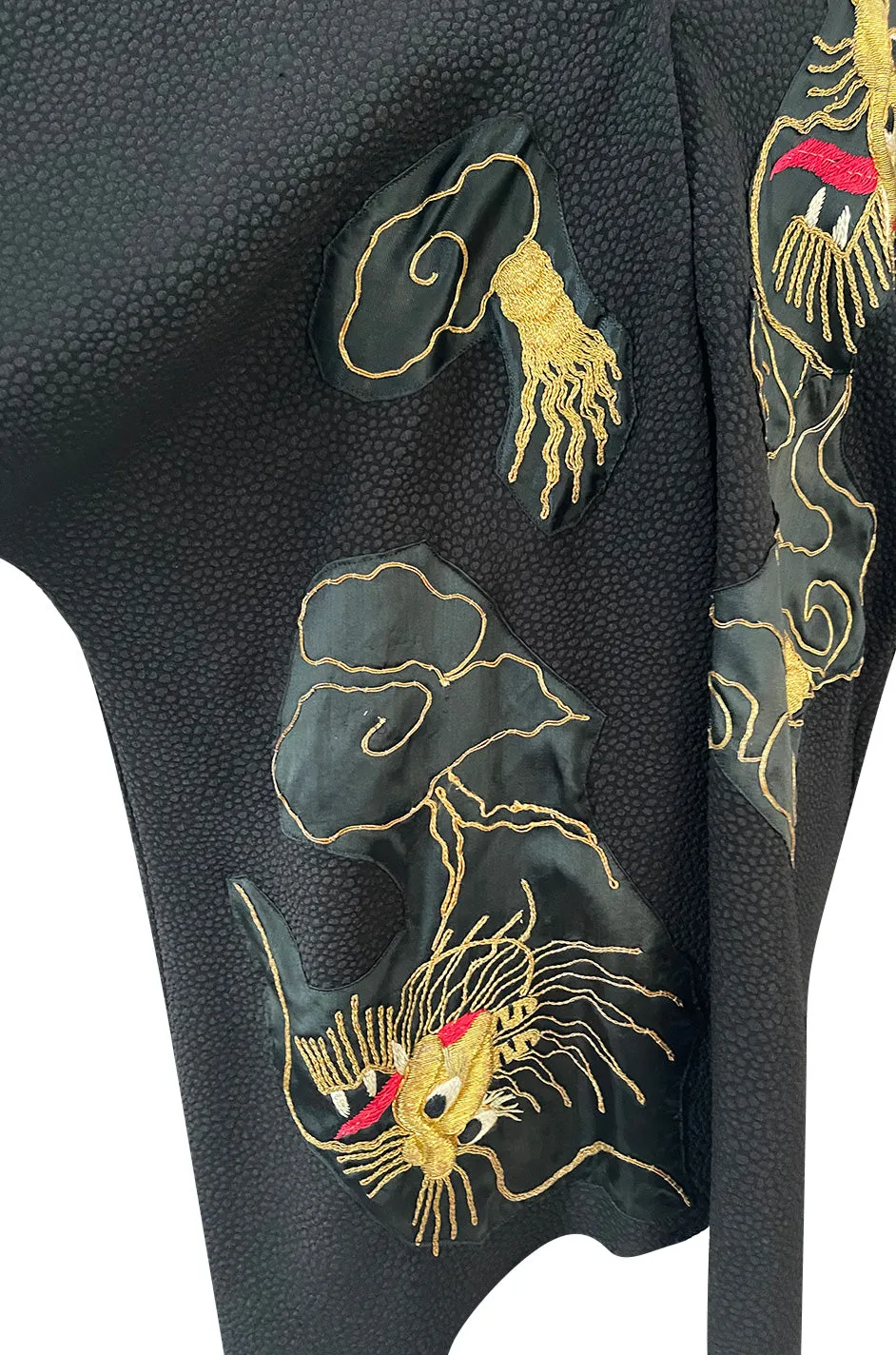 Wonderful Upcycled Vintage Kimono Fabric Top w Hand Applied Gold Metal Thread Dragons