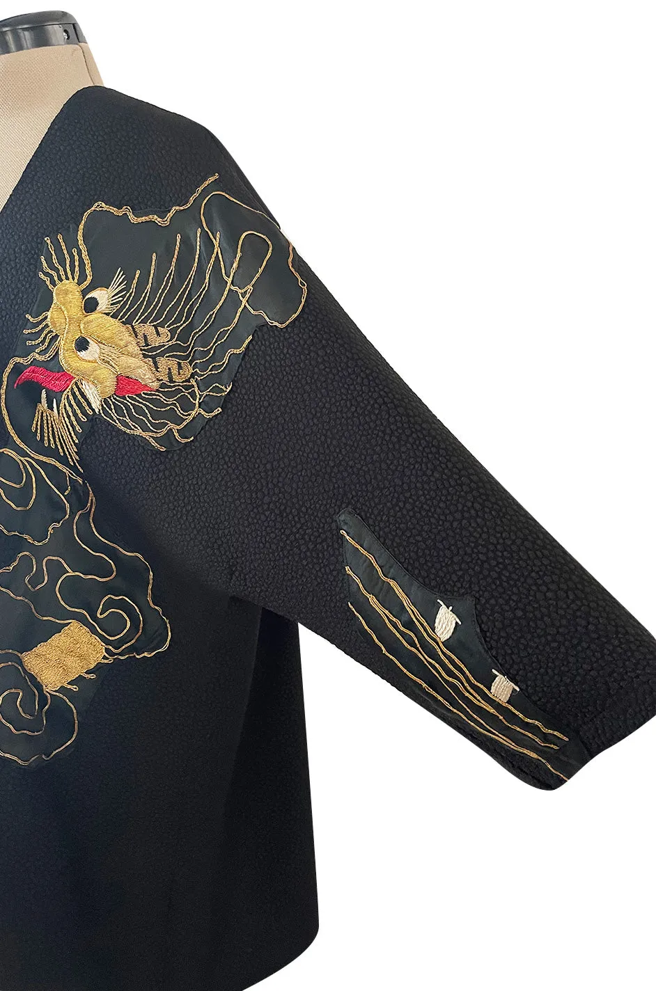 Wonderful Upcycled Vintage Kimono Fabric Top w Hand Applied Gold Metal Thread Dragons