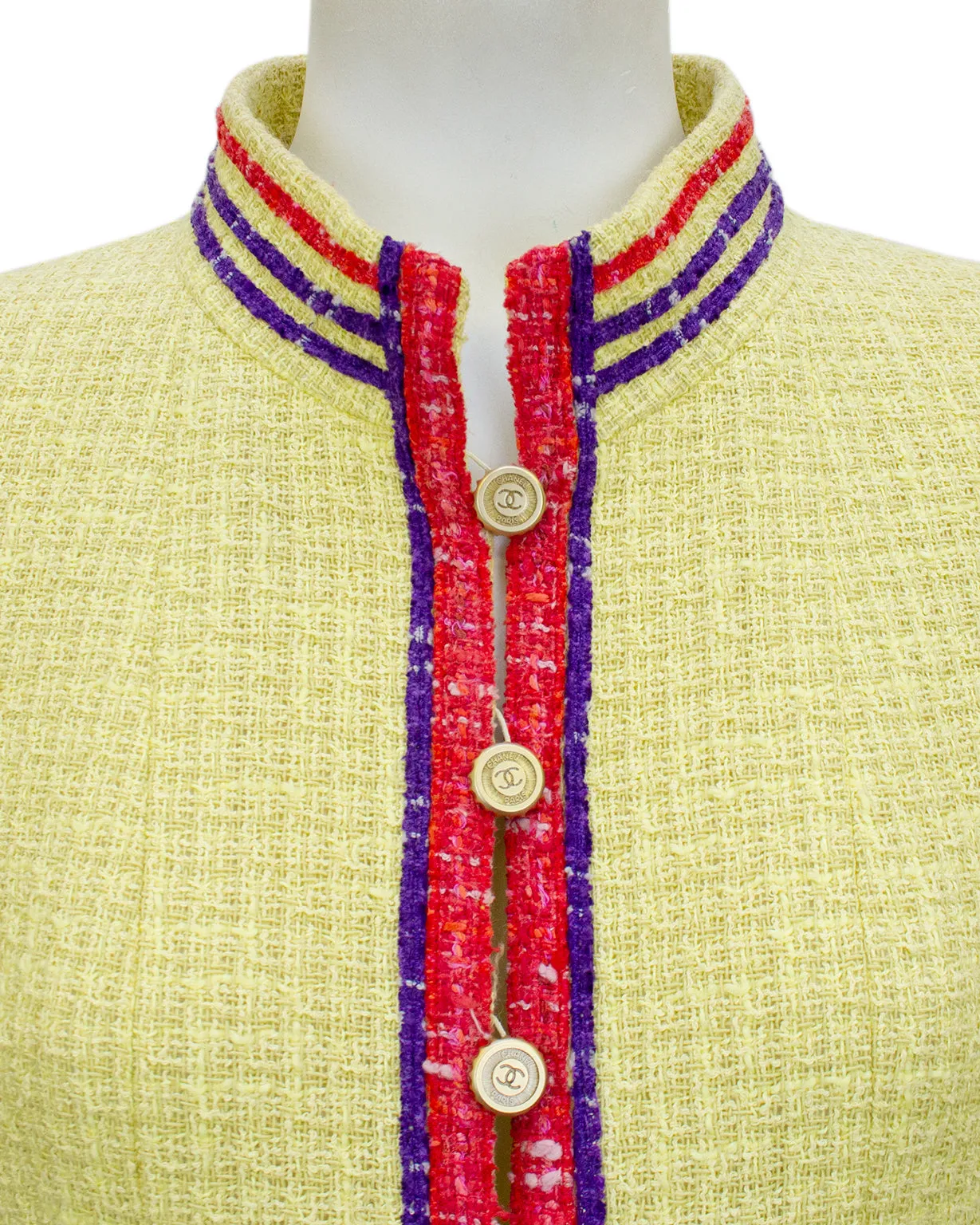 Yellow, Red and Purple Tweed Skirt Suit