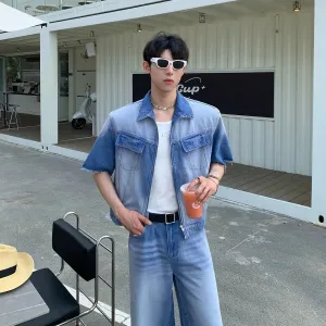 Zip Short Sleeve Denim Shirt & Straight Jeans